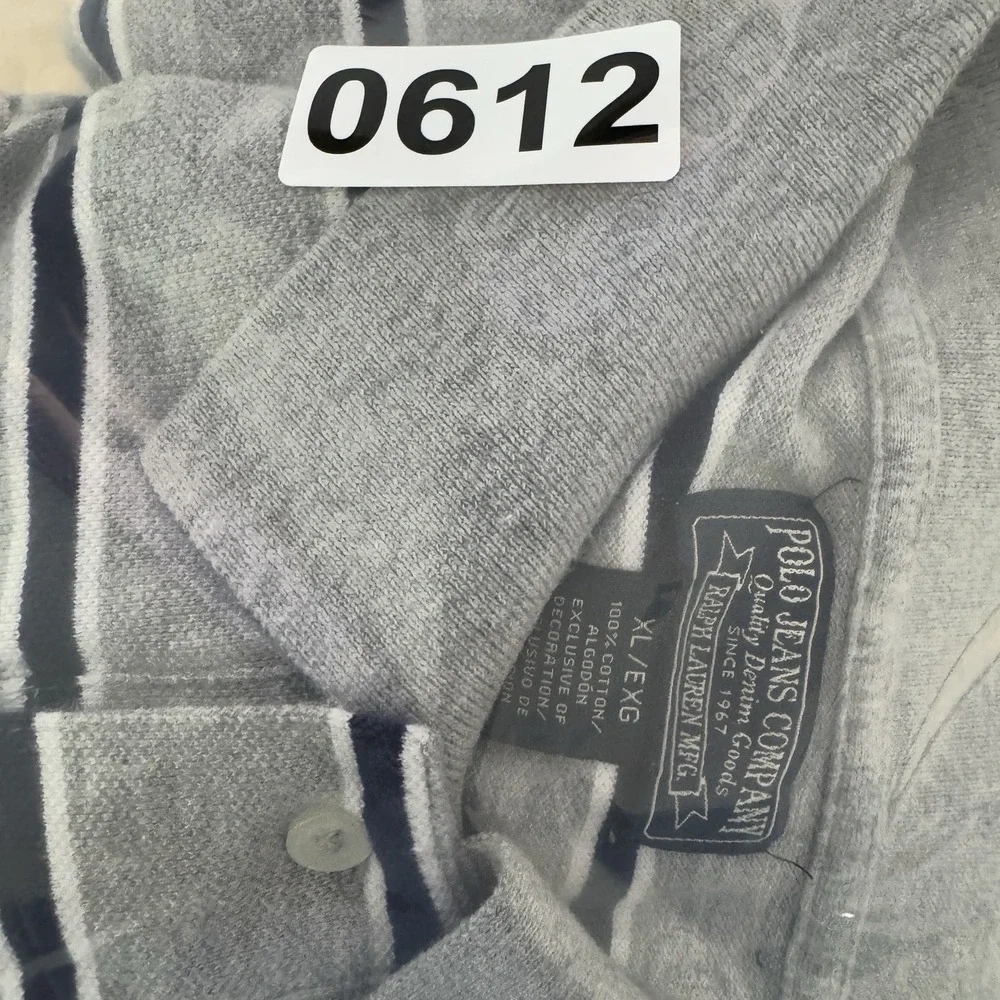 Polo Jeans Company‎ Shirt Mens XL Gray US Flag Blue White Short Sleeve Striped